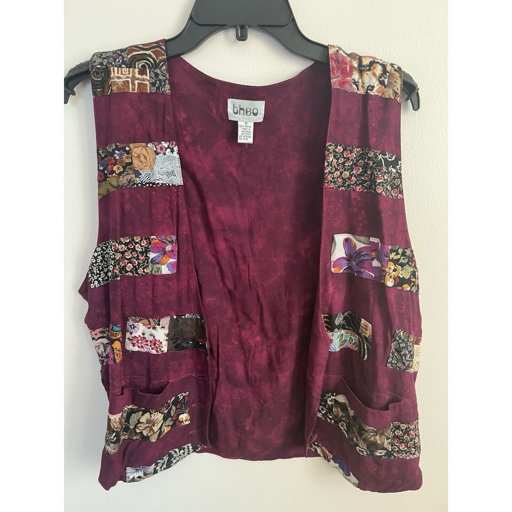 Vintage Theo Floral Patchwork Vest M Y2K 1990's Women's Grandma Core Tradwife